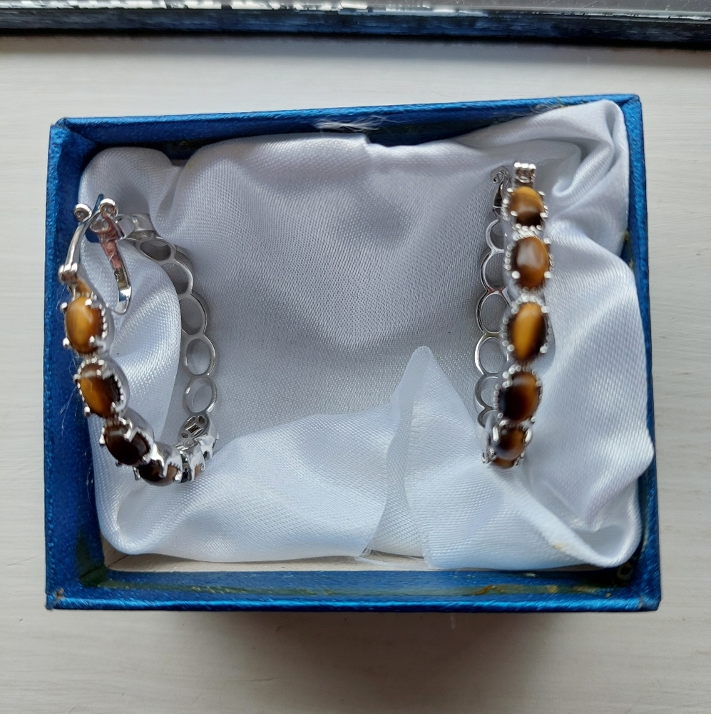 Tigers Eye Hoop Earrings NWOT